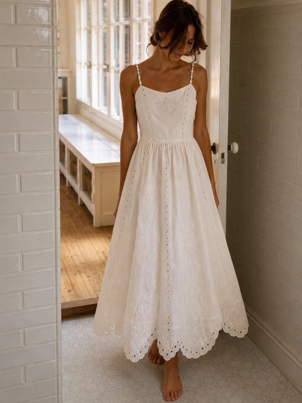 House Of Harlow 1960 white embroidered cotton midi dress size L - Picture 2 of 7